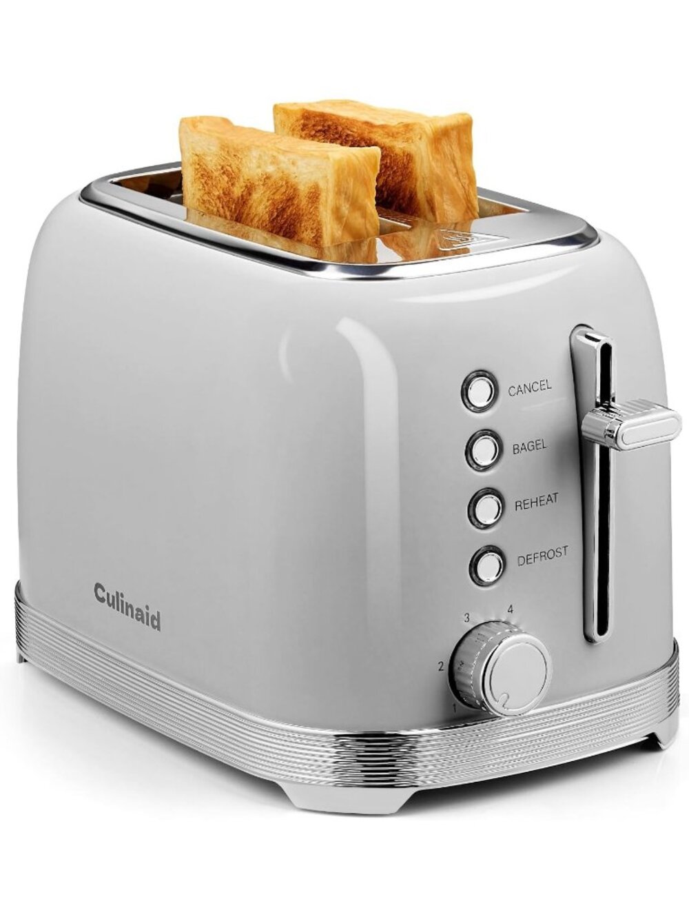 2 Slice Retro Gray Stainless Steel 1.5” Extra Wide Slots with Bagel Toaster
